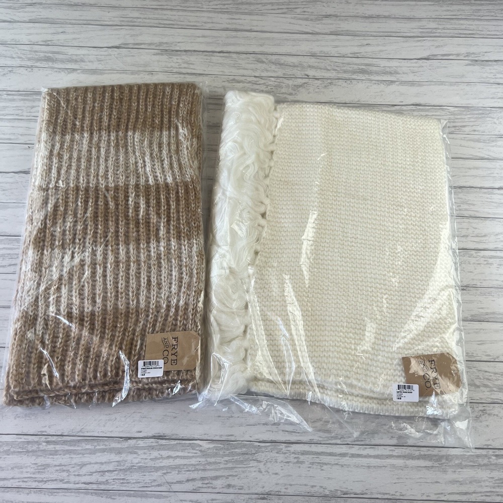 Frye and Co Womens Scarves Garter Fringe Ivory Sparkle Mouline Striped Lot Of 2‎ - Picture 2 of 13